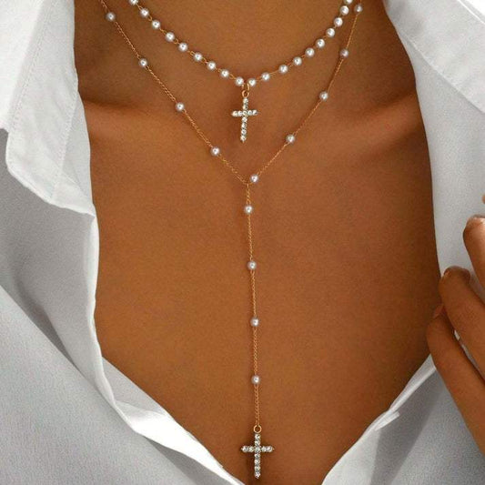 Pearl Cross Y Necklace