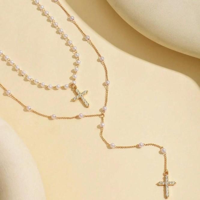 Pearl Cross Y Necklace