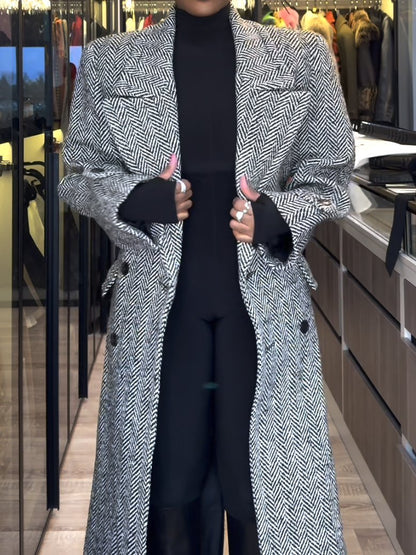 Oversized Coat in Chevron Wool