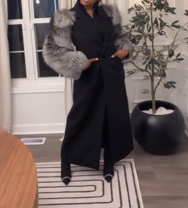 Sophisticated Two-Tone Fur Overcoat