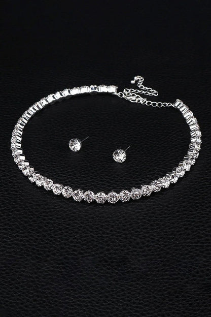 Shiny Rhinestone Necklace Bracelet Earrings Three-piece-silver