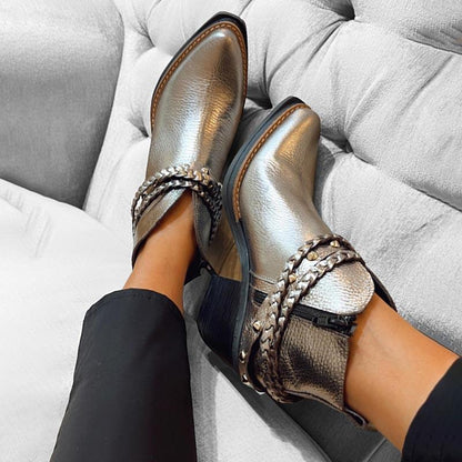 Leather Studded Belt Ankle Boots