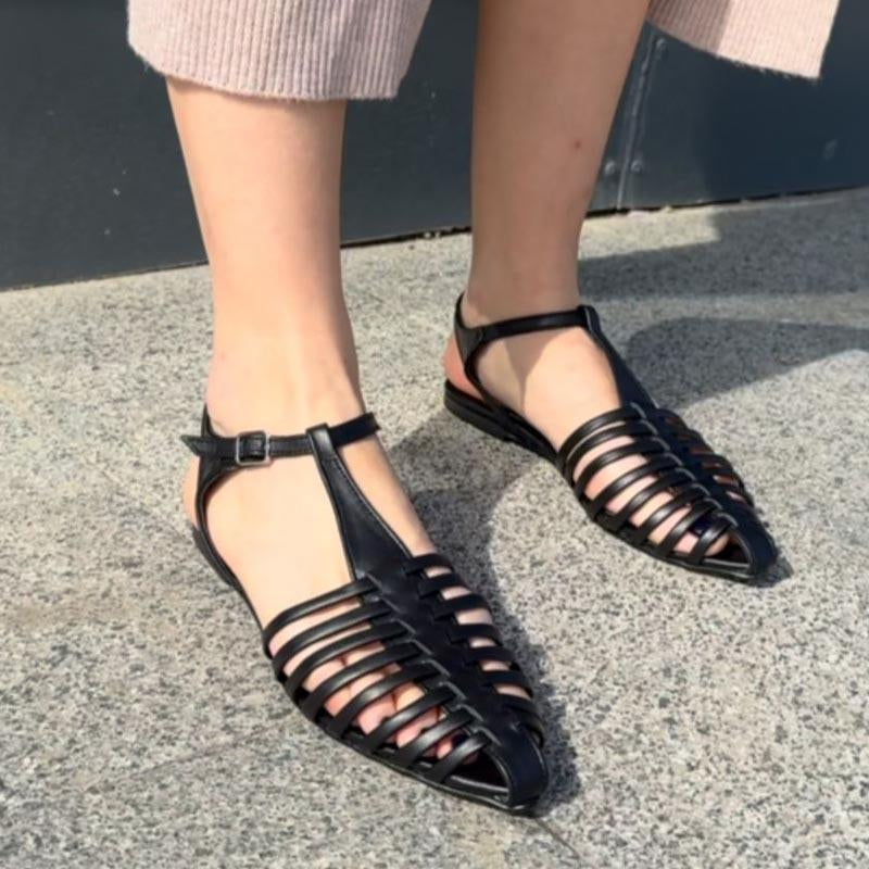 Women's Pointed Toe Retro Flat Toe Sandals