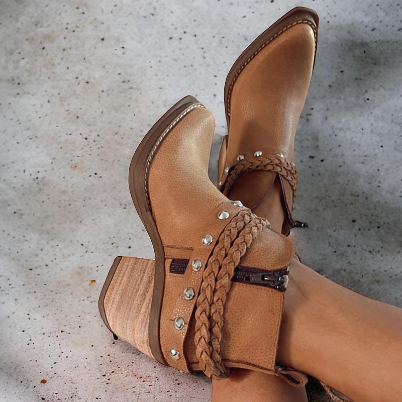 Leather Studded Belt Ankle Boots