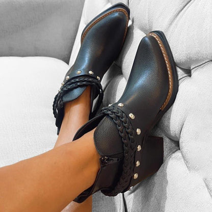 Leather Studded Belt Ankle Boots