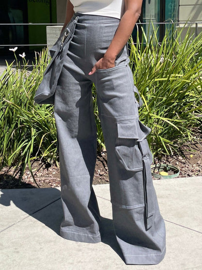 Removable Oversized Pocket High Waist Pants