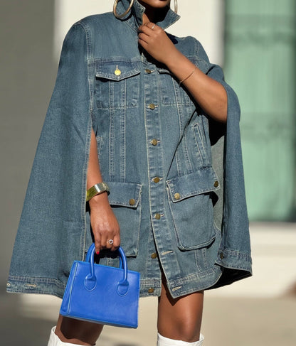 Chic Denim Cape Jacket