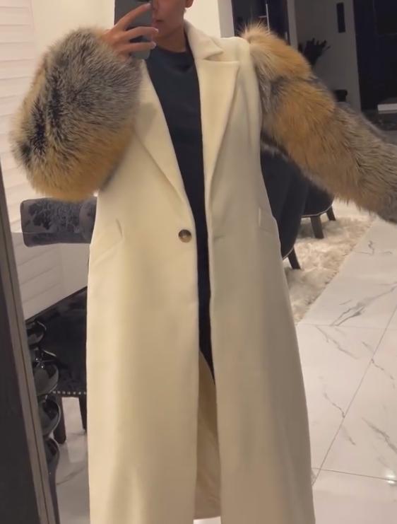 Sophisticated Two-Tone Fur Overcoat