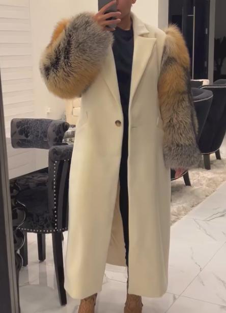 Sophisticated Two-Tone Fur Overcoat