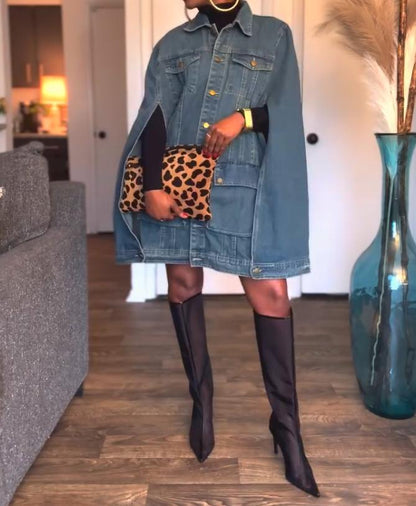 Chic Denim Cape Jacket