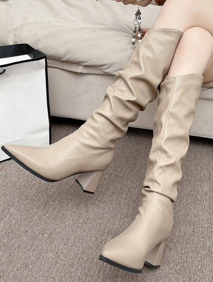 White Casual Stylish Knee High Boots